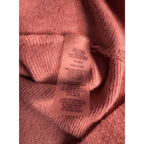 LIV Milano Pink Knit Sweater Size L - Lace & Rhinestone Detail - Gently Used - Picture 5 of 7